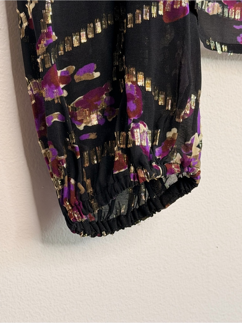 ba&sh Divine Silk Blend Gold Lurex Long Sleeved Peasant Top in Noir US Size 4 - Picture 10 of 15